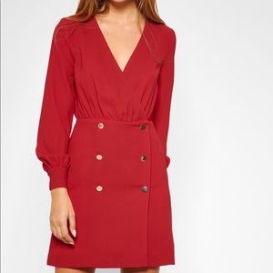 TOPSHOP Double Breasted Button Front Surplice Long Sleeve Red Dress Size 12